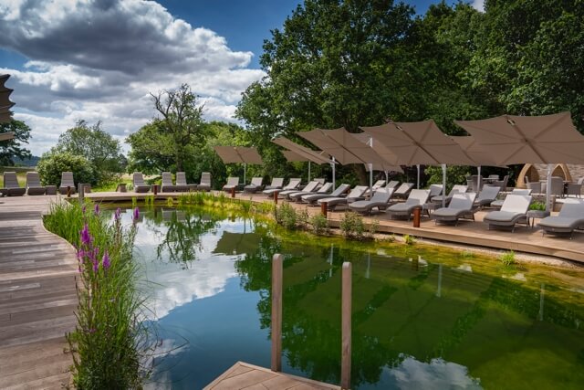 South Lodge view of the pond with loungers