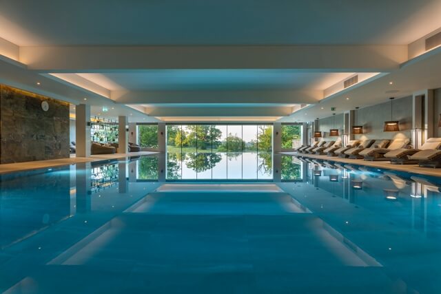 South Lodge pool area view towards a large window